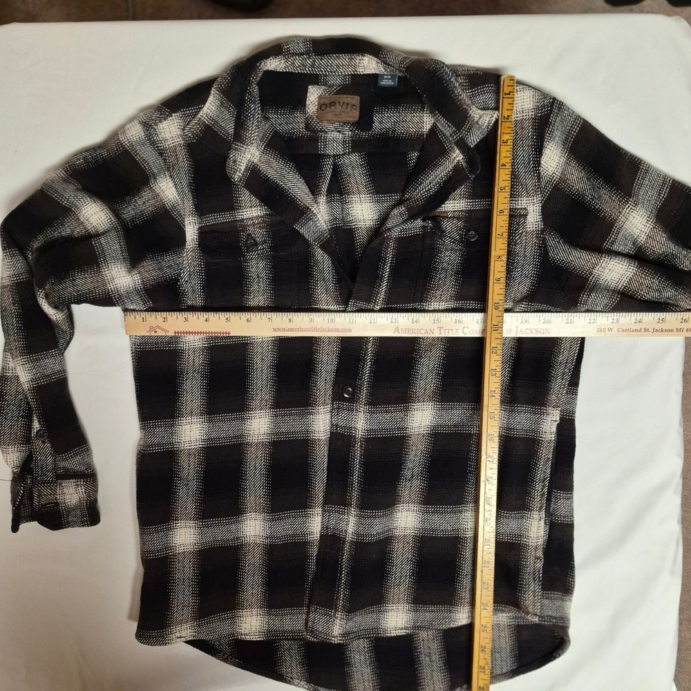 Orvis Men's Heavyweight Shacket Medium Black White Plaid Button Down Cotton - Picture 3 of 5